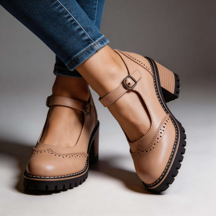 Valora | Women's Block Heel Brogue Mary Janes