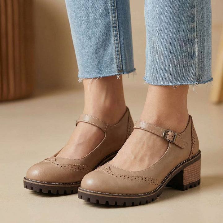 Valora | Women's Block Heel Brogue Mary Janes