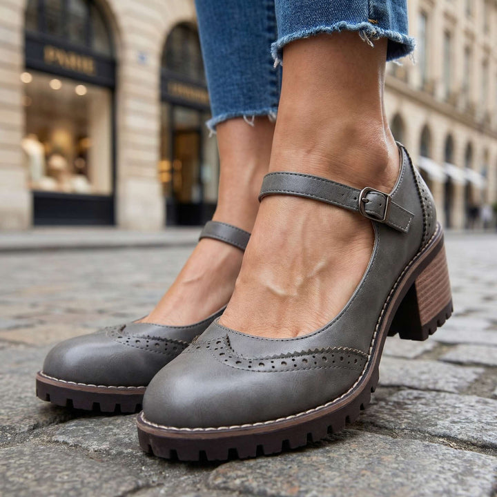 Valora | Women's Block Heel Brogue Mary Janes