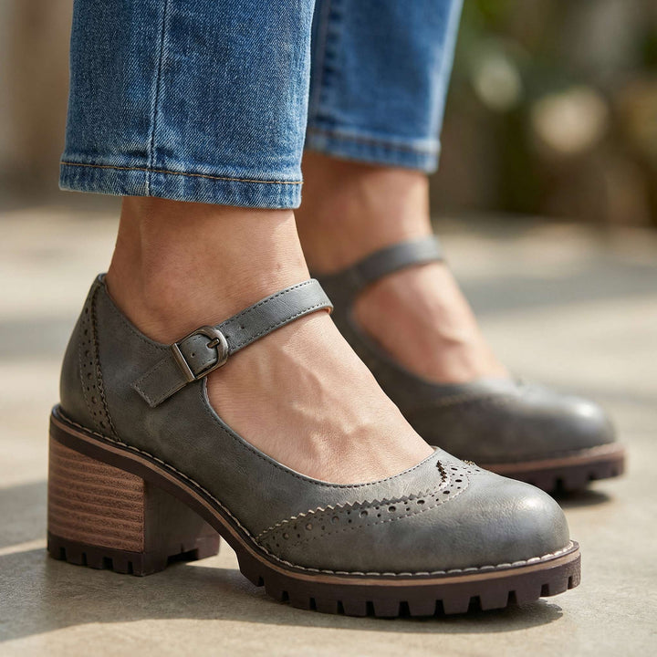 Valora | Women's Block Heel Brogue Mary Janes