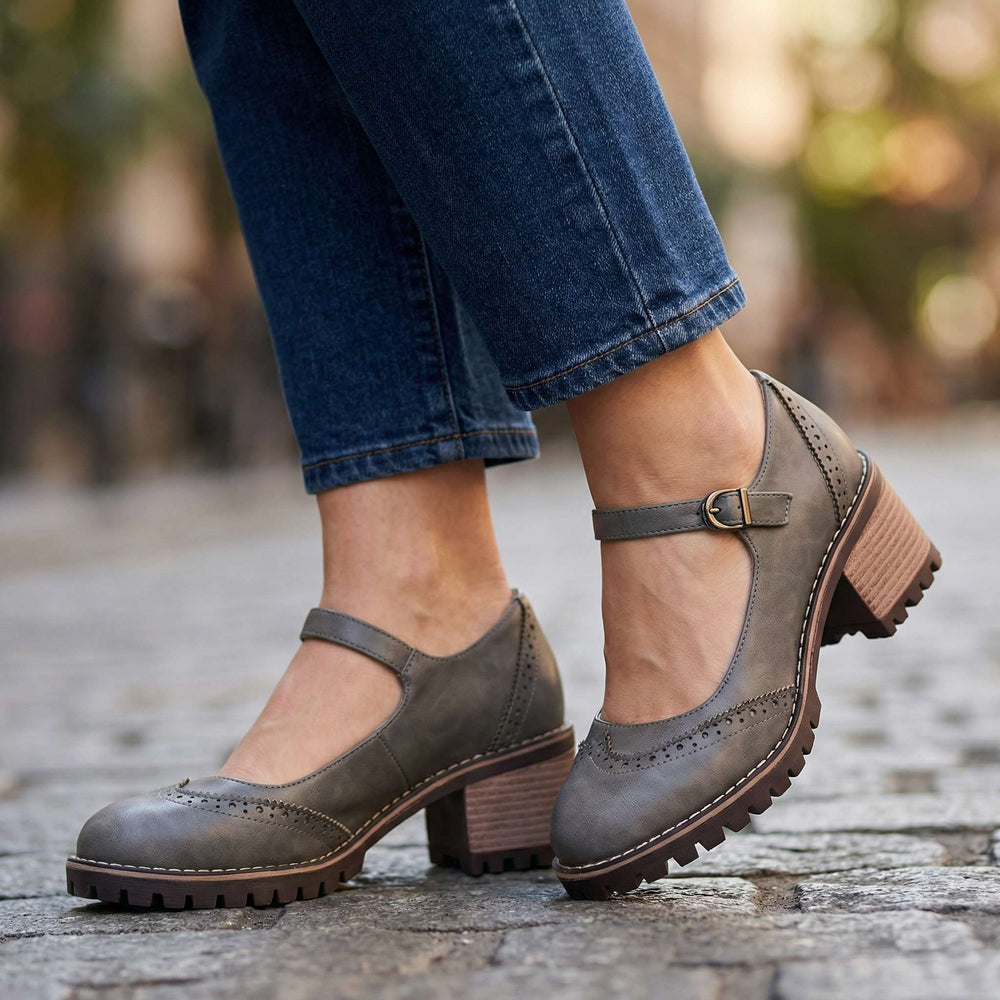 Valora | Women's Block Heel Brogue Mary Janes