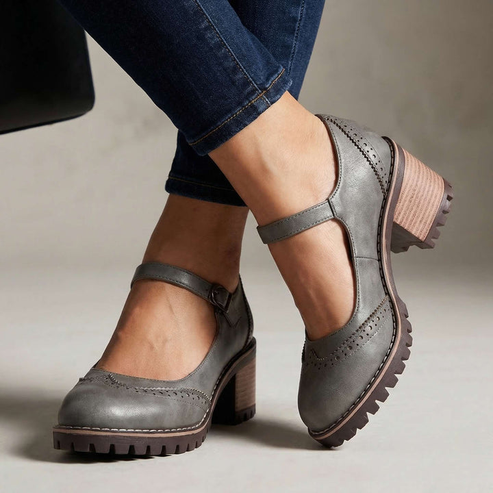 Valora | Women's Block Heel Brogue Mary Janes