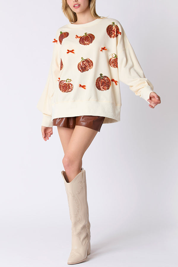 Gisla | Women's Colourful Pumpkin Sweatshirt with Embroidered Detail - image 9