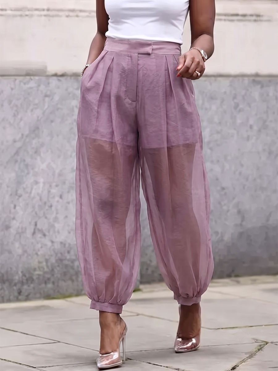 Katarina | Women's Joint Solid Color Pockets Pleated Buttoned High Waisted Trousers Pants