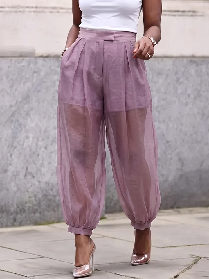 Katarina | Women's Joint Solid Color Pockets Pleated Buttoned High Waisted Trousers Pants
