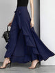 Fiorella | Women's Elegant Grey Waist Spliced Ruffle Hem Straight Leg Skirt