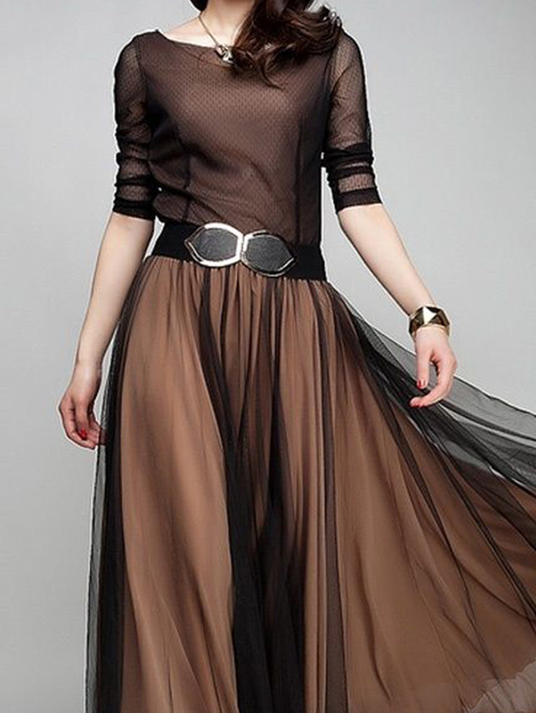 Nicolette | Women's Elegant Plain Boat Neck Flowy Hem Maxi Dress