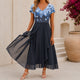 Serafina women's floral midi cocktail dress with v-neck and short sleeves