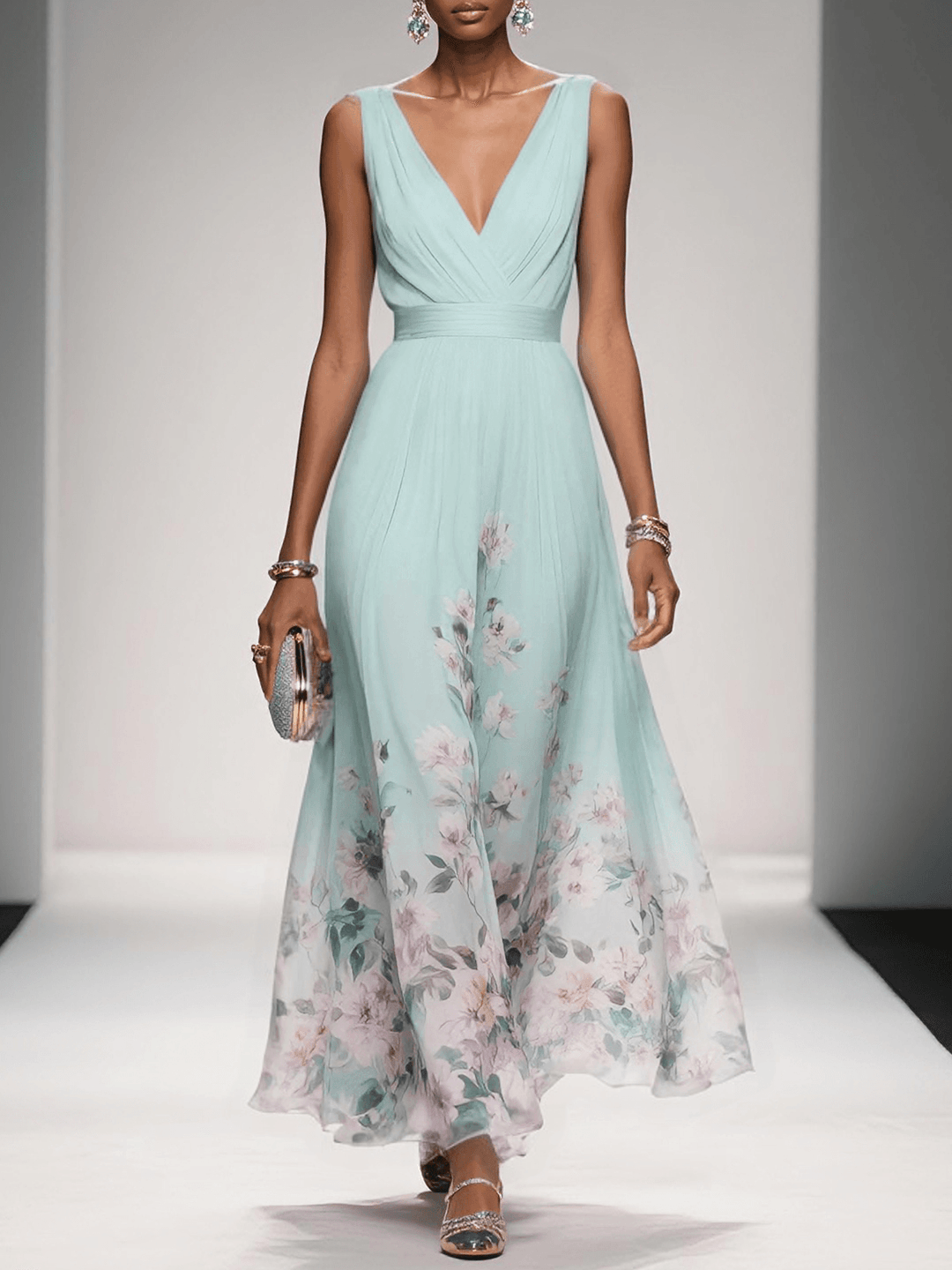 Undine | Women's Floral V-Neck Maxi Dress - image 9
