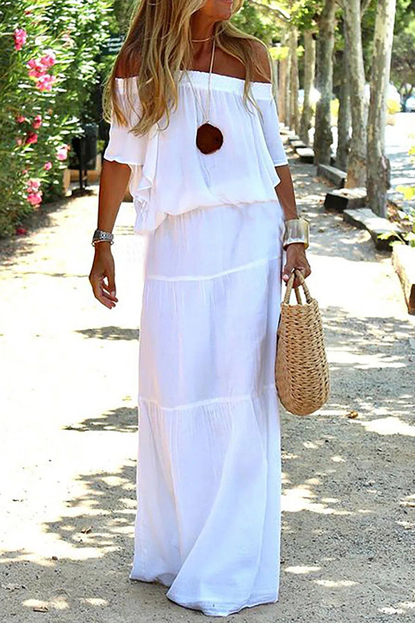 Adelheid | Women's Off-Shoulder Maxi Dress with Round Neck and Short Sleeves - image 1