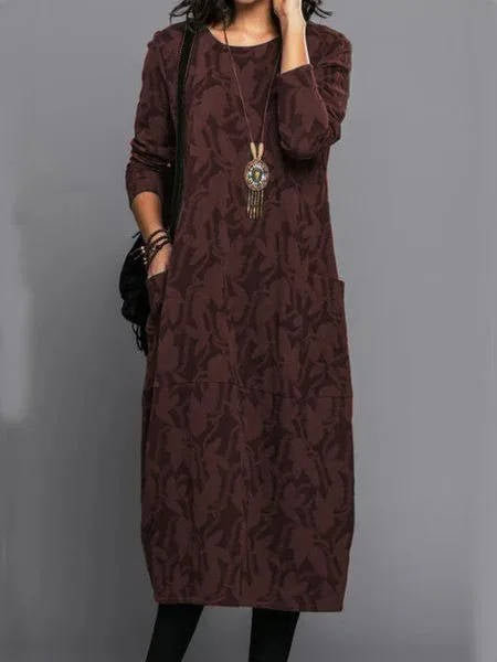 Alethea | Women's Long Sleeve Midi Dress with Pockets