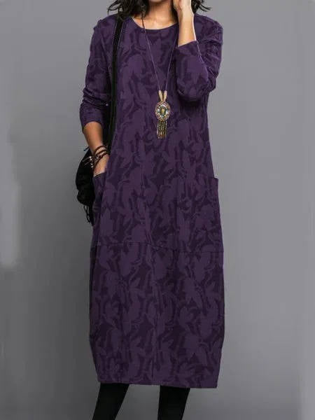 Alethea | Women's Long Sleeve Midi Dress with Pockets