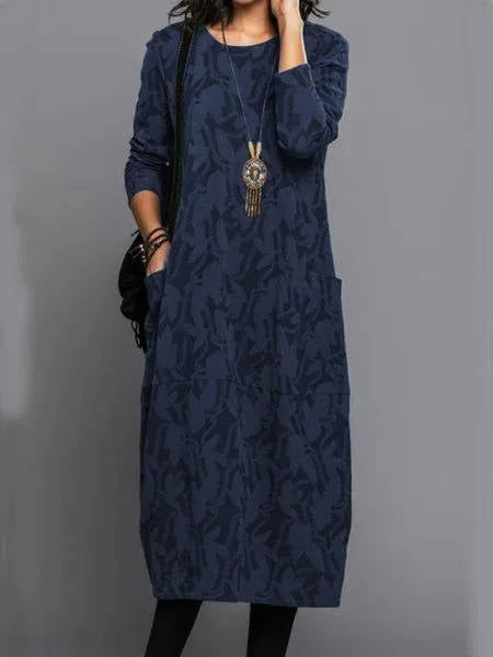 Alethea | Women's Long Sleeve Midi Dress with Pockets