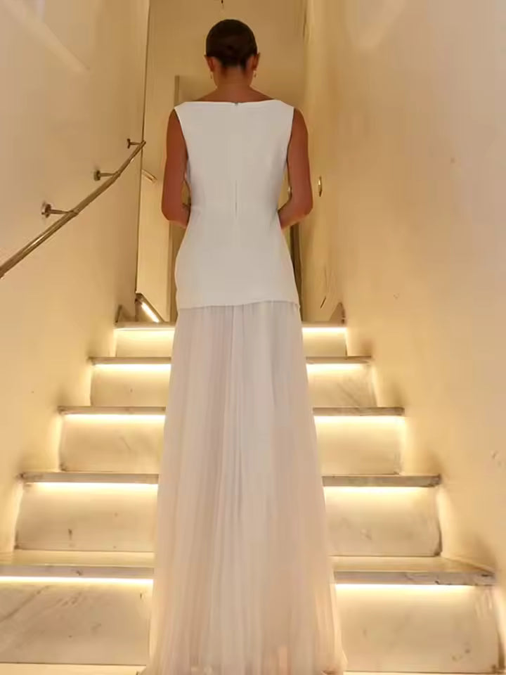 Adalina | Women's Pleated Sleeveless Dress with Boat Neck - image 2
