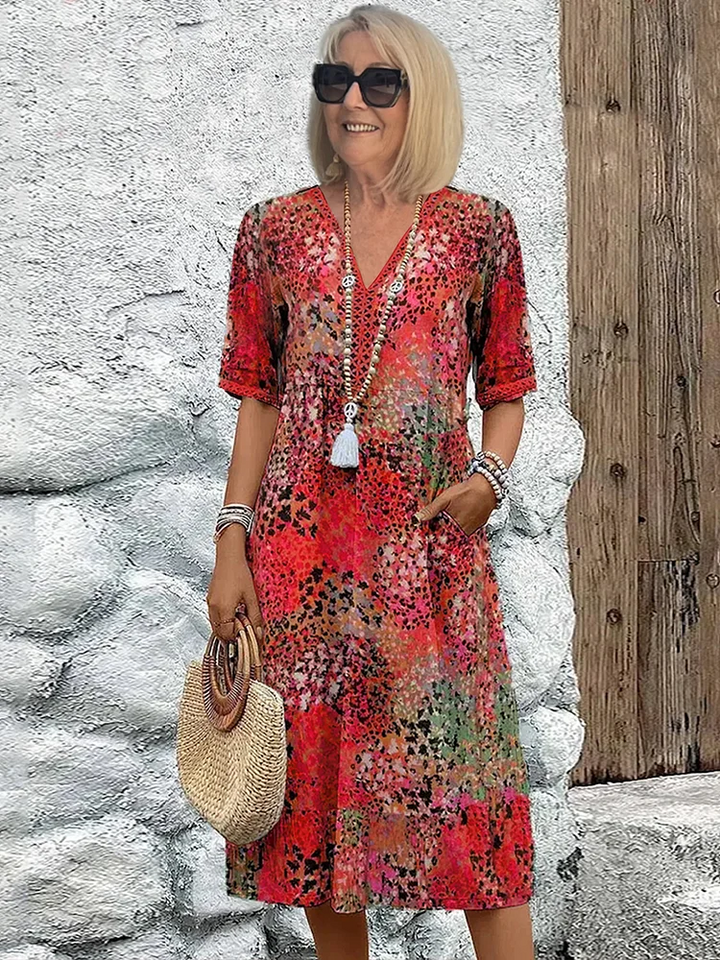 Zora | Women's Midi Dress with V-Neck and Three-Quarter Sleeves - image 1