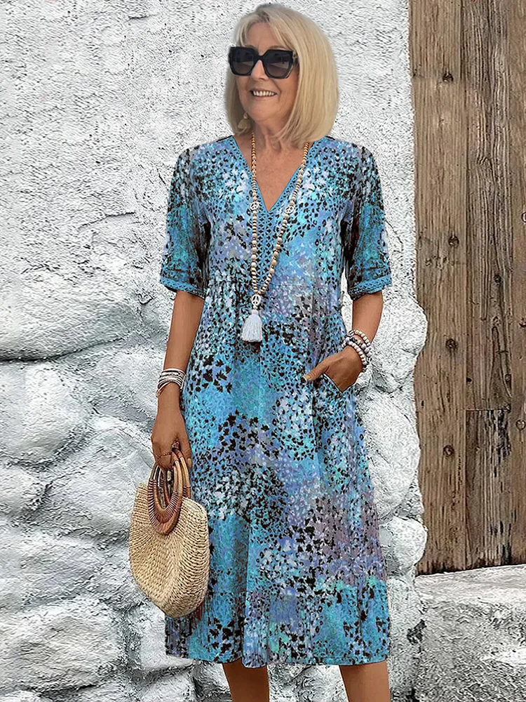 Zora | Women's Midi Dress with V-Neck and Three-Quarter Sleeves - image 2