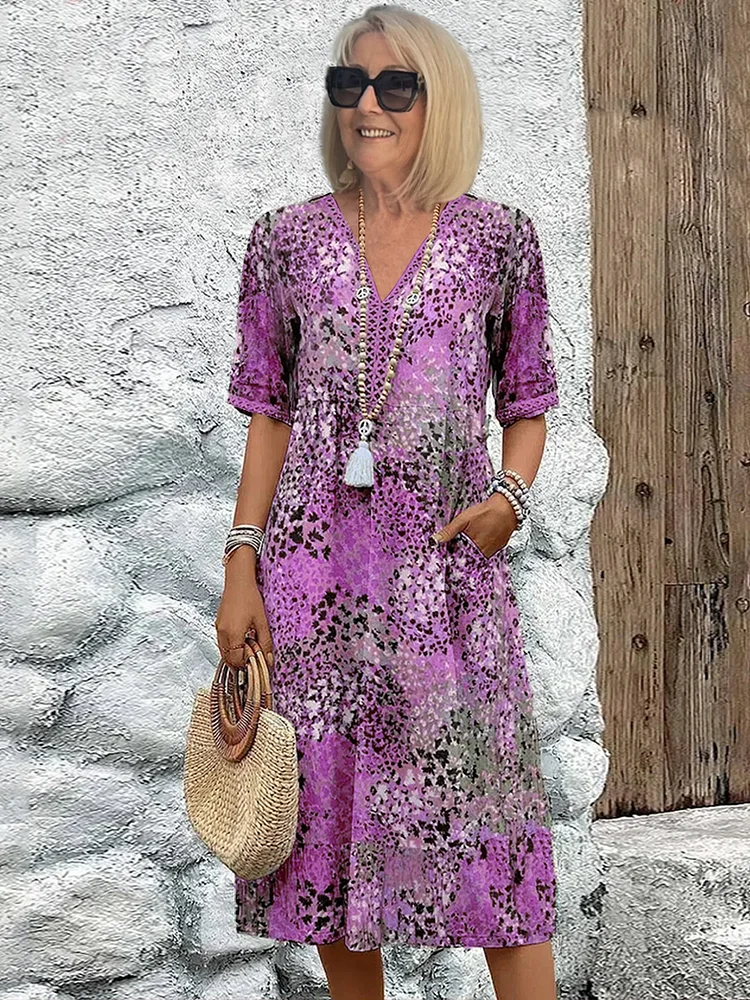 Zora | Women's Midi Dress with V-Neck and Three-Quarter Sleeves - image 4