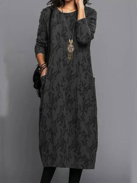 Alethea | Women's Long Sleeve Midi Dress with Pockets