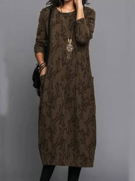 Alethea | Women's Long Sleeve Midi Dress with Pockets
