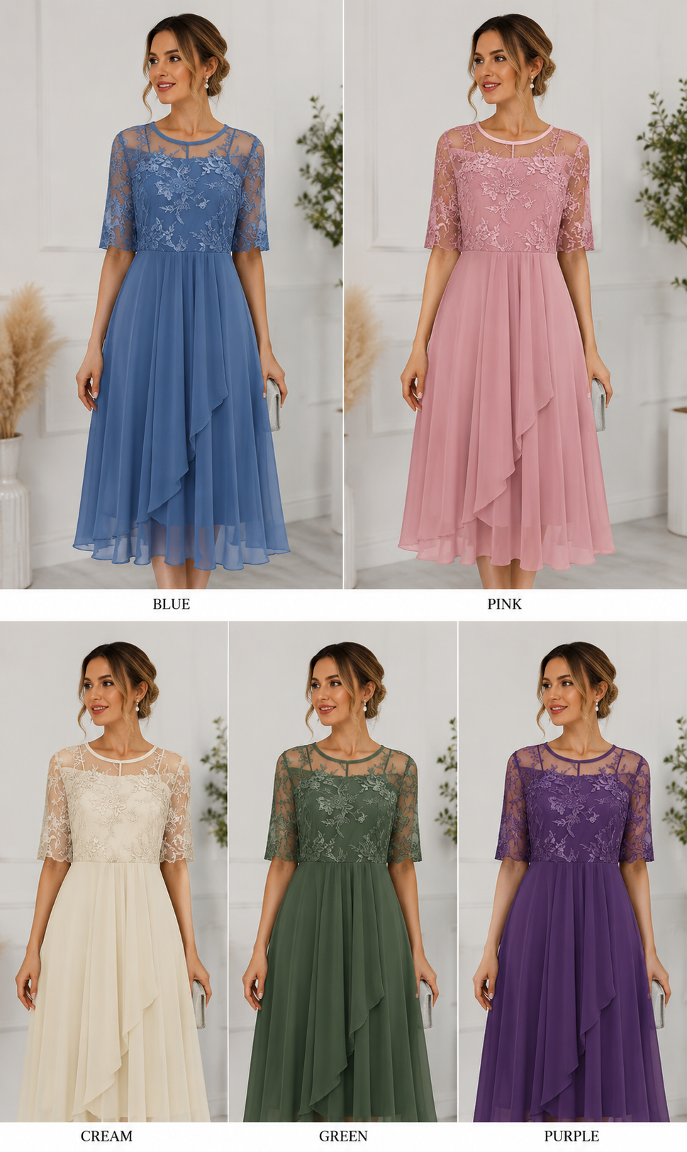 Daphnee | Women's Lace Bodice Chiffon Midi Dress