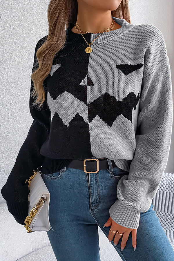 Estrilda | Women's Pumpkin Contrast Colour Sweater with Round Neck - image 9