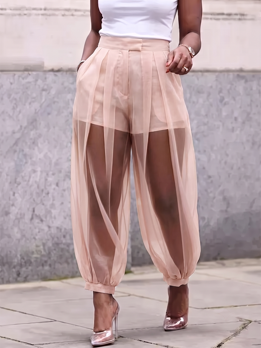 Katarina | Women's Joint Solid Color Pockets Pleated Buttoned High Waisted Trousers Pants