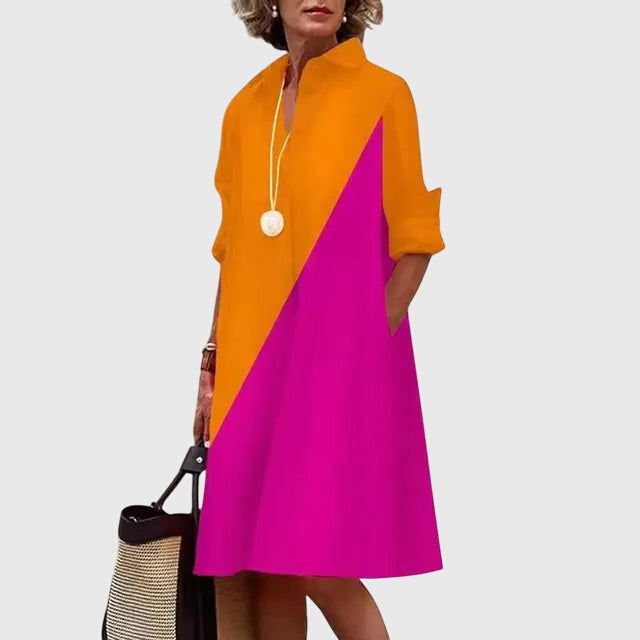 Aldora | Women's Casual Relaxed Midi Dress with Round Neck, Short Sleeves and Pockets - image 9
