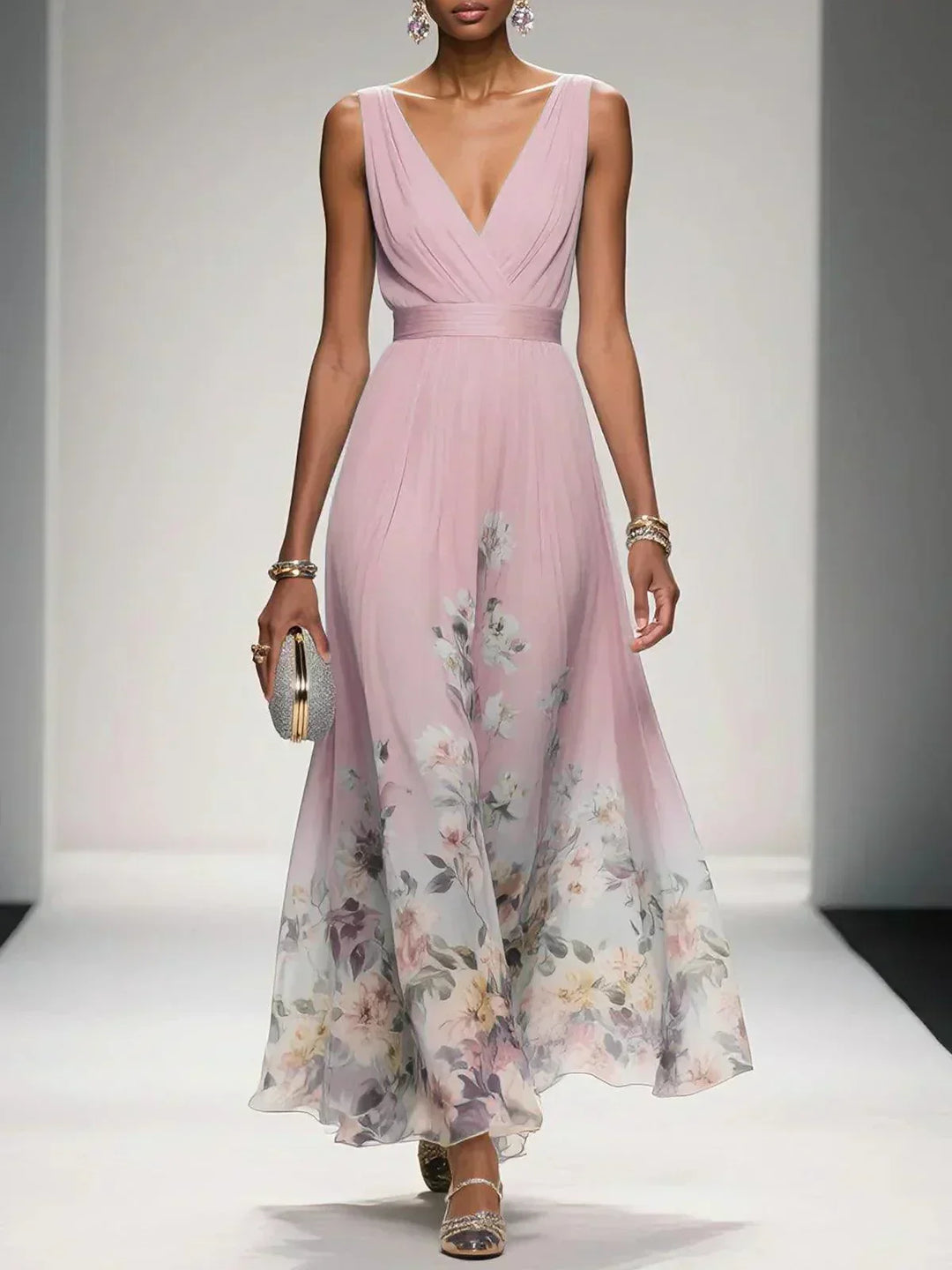 Undine | Women's Floral V-Neck Maxi Dress - image 6