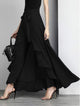 Fiorella | Women's Elegant Grey Waist Spliced Ruffle Hem Straight Leg Skirt