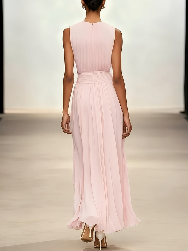Bellamira | Women's Sleeveless Ruched Waist Maxi Dress with Round Neck - image 6