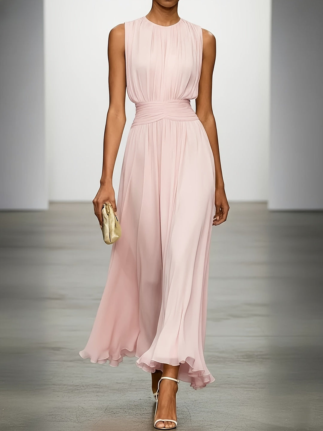 Bellamira | Women's Sleeveless Ruched Waist Maxi Dress with Round Neck - image 5