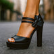 Lenora | Women's Platform Peep-Toe Heels with Bow Ankle Strap