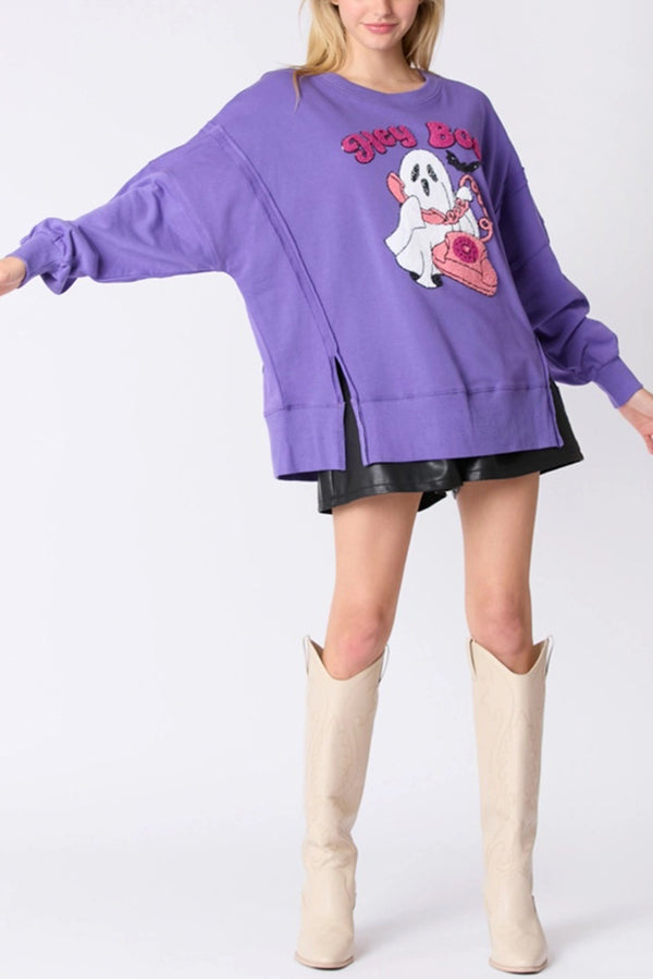 Nicolaa | Women's Cute Ghost Sequin Sweatshirt with Round Neck - image 9