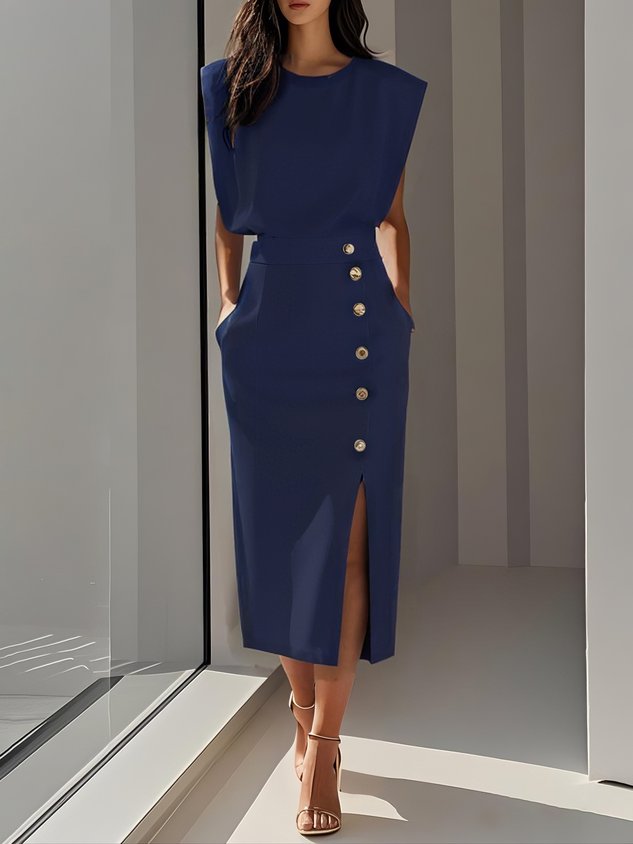 Lodovica | Women's Button-Front Split Midi Dress - image 8