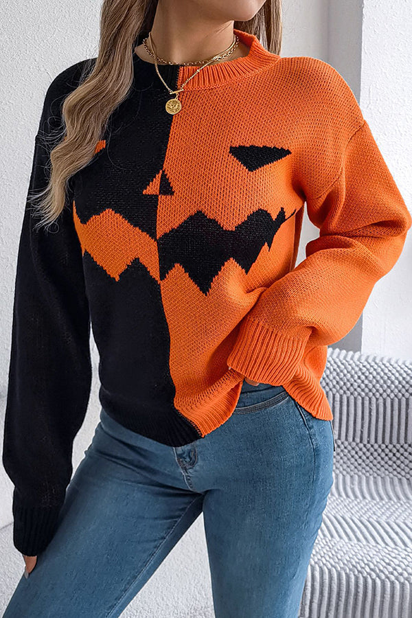 Estrilda | Women's Pumpkin Contrast Colour Sweater with Round Neck - image 6