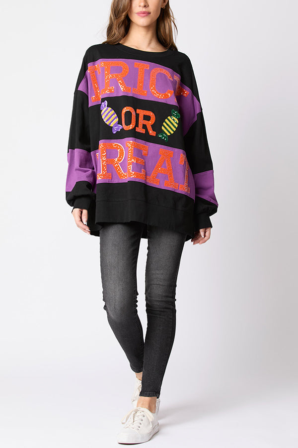 Ascelina | Women's Sequin Letter Colour Block Sweatshirt with Round Neck - image 6