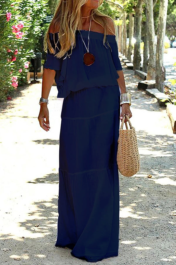 Adelheid | Women's Off-Shoulder Maxi Dress with Round Neck and Short Sleeves - image 5