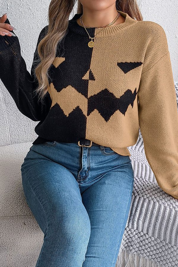 Estrilda | Women's Pumpkin Contrast Colour Sweater with Round Neck - image 17