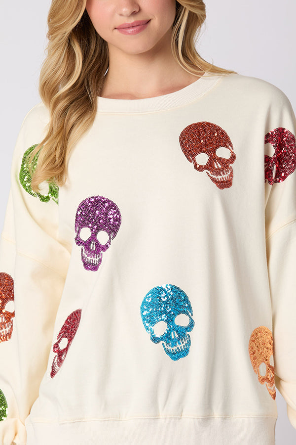 Richenda | Women's Sequin Skull Sweatshirt with Round Neck - image 5