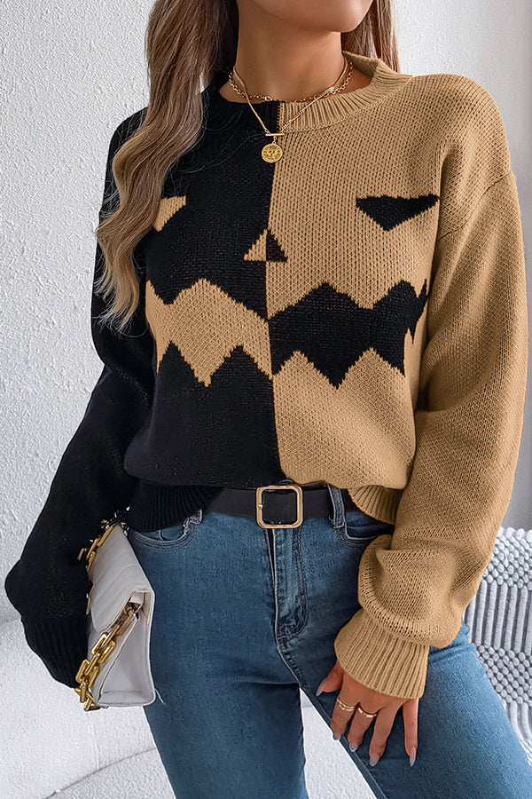 Estrilda | Women's Pumpkin Contrast Colour Sweater with Round Neck - image 14