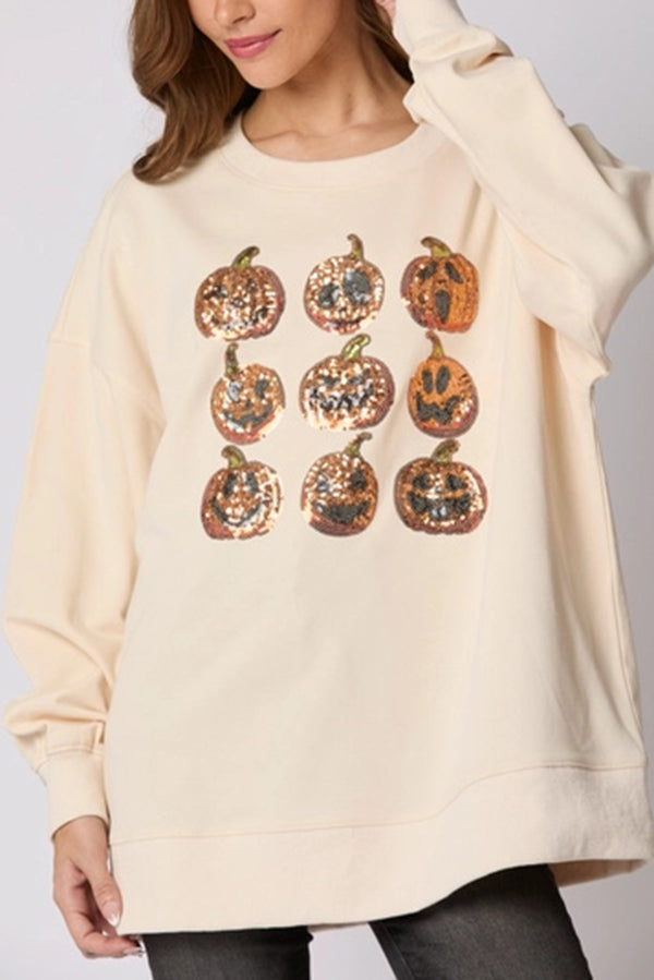 Juetta | Women's Sequin Pumpkin Sweatshirt with Round Neck - image 3
