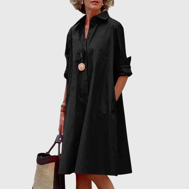 Aldora | Women's Casual Relaxed Midi Dress with Round Neck, Short Sleeves and Pockets - image 3