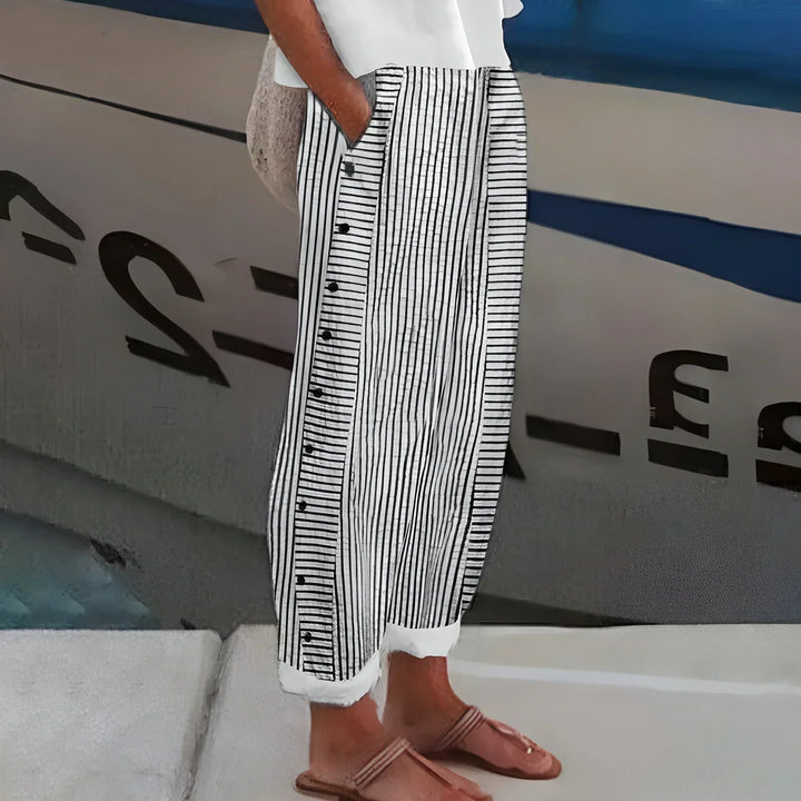 Kendall | Women's Lightweight Stripe Buttoned Trousers