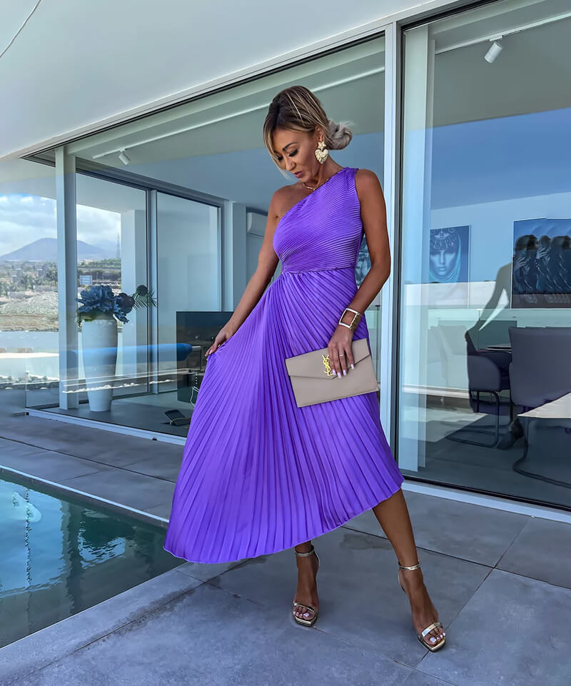 Helvetia midi dress, off-shoulder, short sleeves