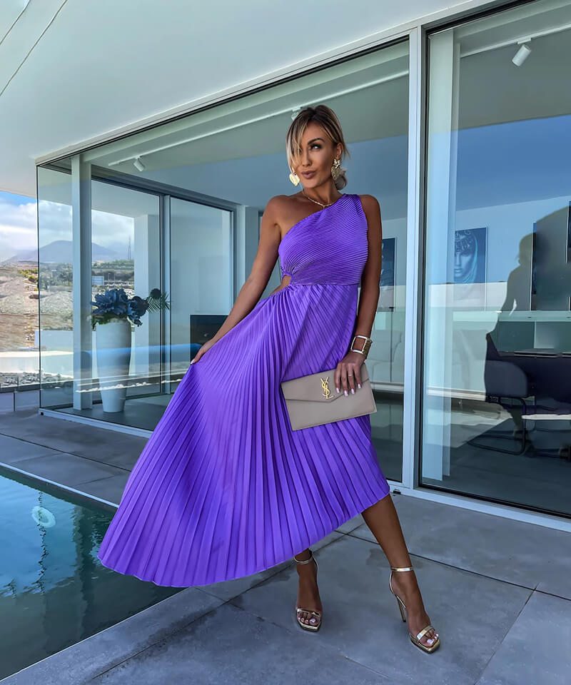 Helvetia midi dress, off-shoulder, short sleeves