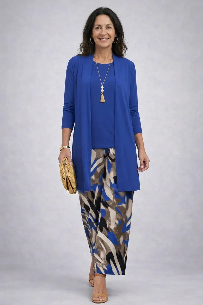 Iris | Women's Printed 3-Piece Trouser Set with Longline Cardigan