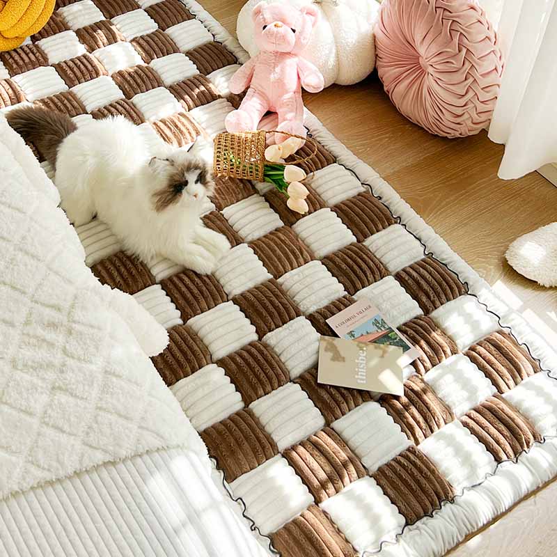 Kurnell | Cream Plaid Chenille Pet Mat and Couch Cover - image 1