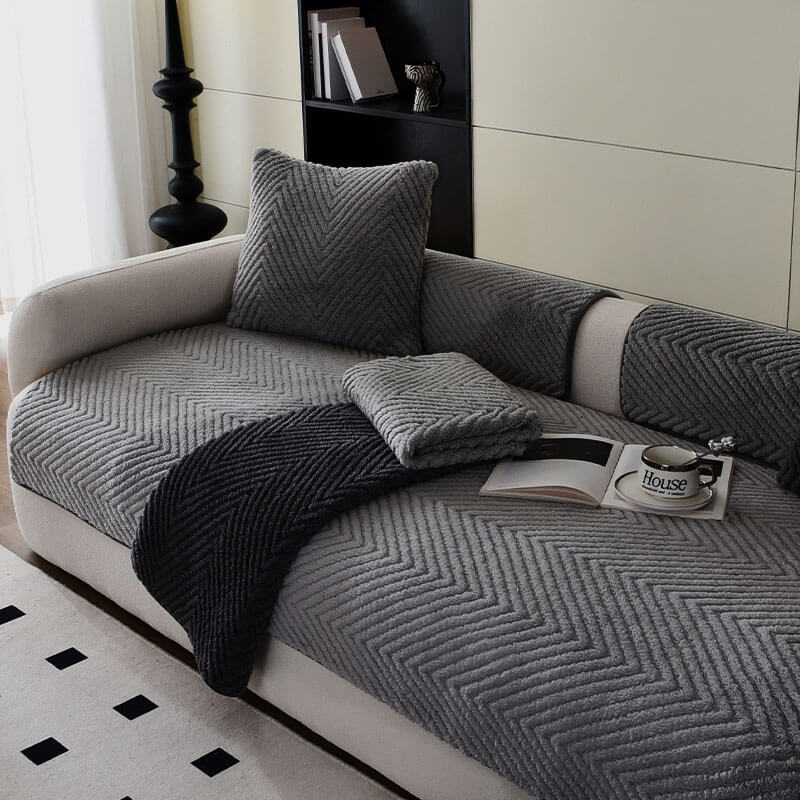 Bermi | Thick Plush Herringbone Non-Slip Couch Cover - image 1