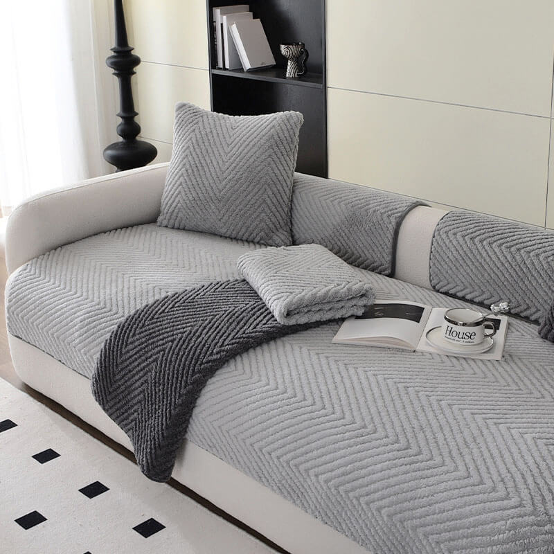 Bermi | Thick Plush Herringbone Non-Slip Couch Cover - image 2