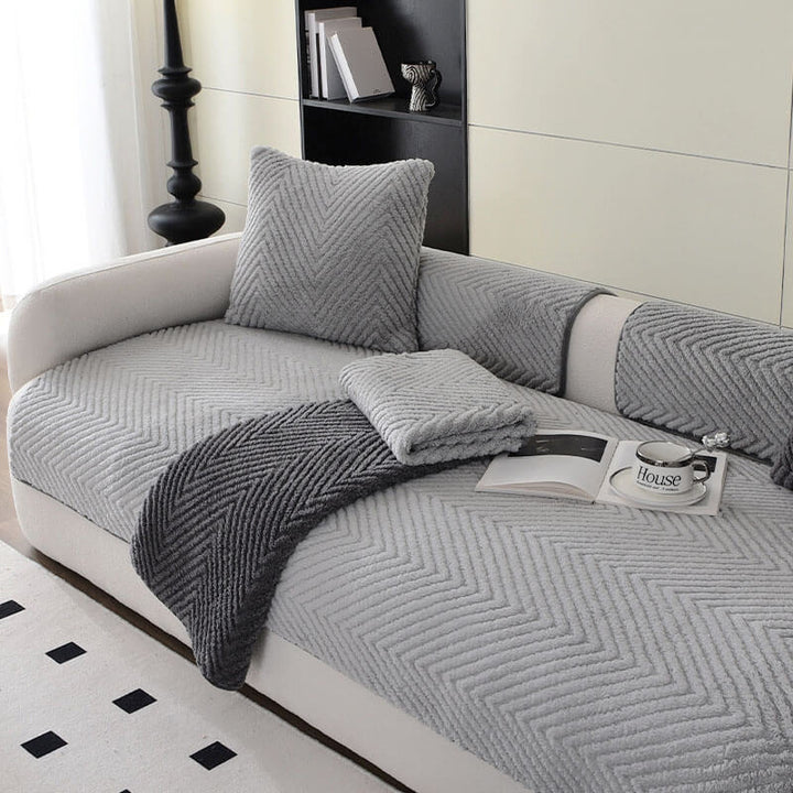 Bermi | Thick Plush Herringbone Non-Slip Couch Cover - image 2